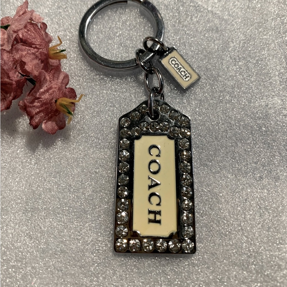 Coach Silver and Cream Keychain